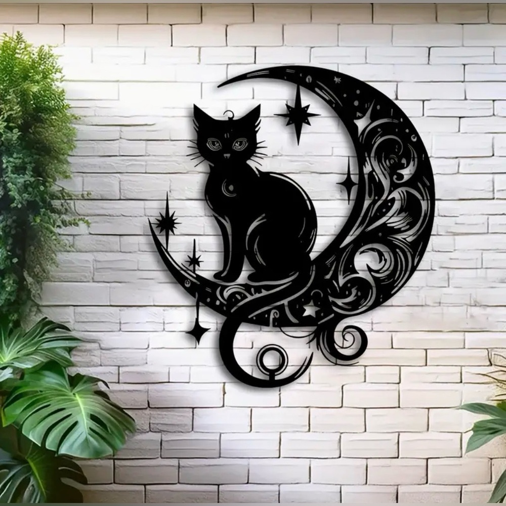 Art Deco Style Cat Sitting on the Moon 2D Flat Acrylic Wall Carving Gothic New - Picture 8 of 9